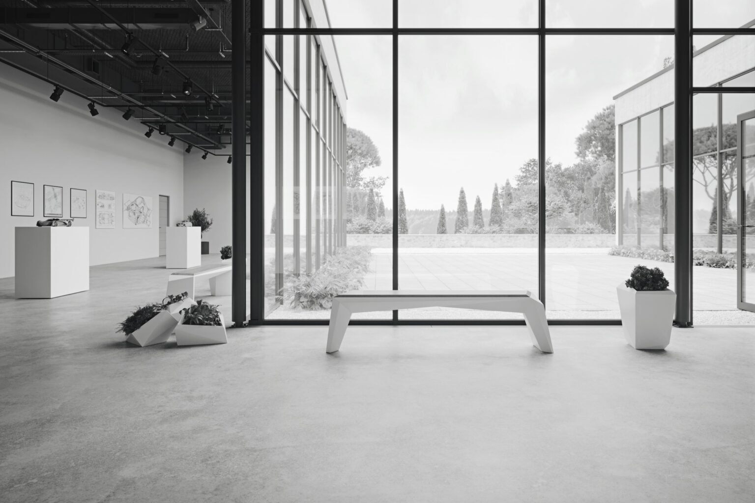 bench and pots design rendering
